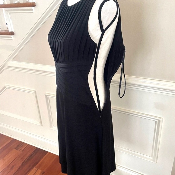 Womens Sz 6 Calvin Klein Black A Line Pleat top Wrap Waist fitn flare Sleeveless - Picture 7 of 9